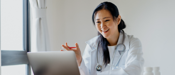 Doctor on virtual video call