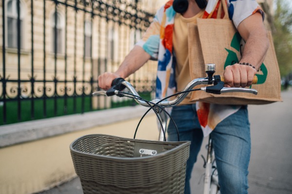 white female on the bike in the city